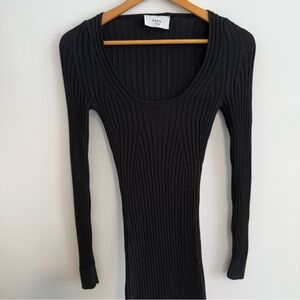 CAES Black Ribbed Knit Midi Dress XS